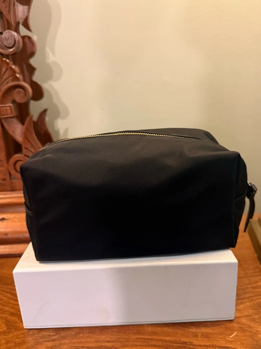 kate spade Black Nylon Cosmetic Pouch with Gold Logo Plaque